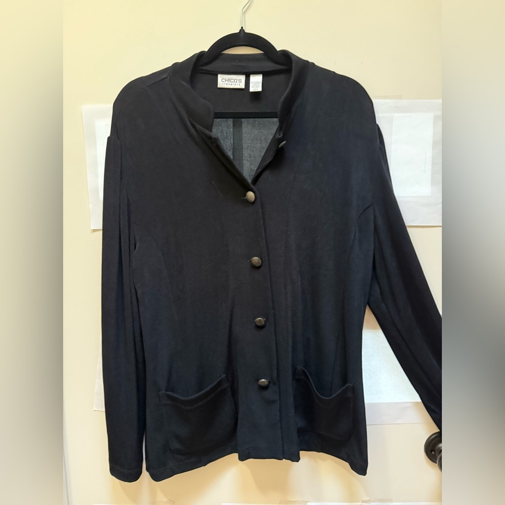Chico's Travelers Long Black Jacket. Chico’s Size 3 (L-XL)